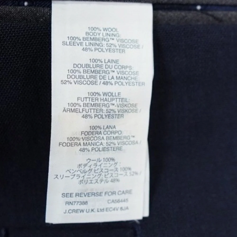 J Crew Ludlow Traveler Sport Coat Blazer 38R Navy Tollegno 1900 Wool Hopsack